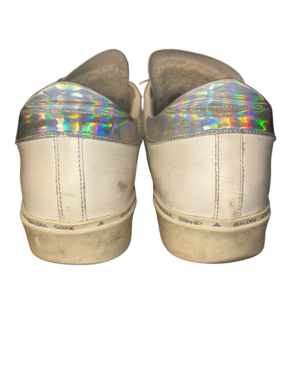 Golden Goose Hi Star White Leather Glitter Star Mirror Heel Shoes Sneakers Sz 39 - Picture 4 of 9